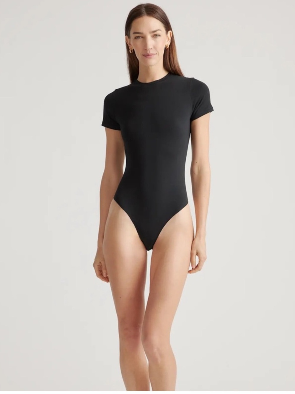 NWT QUINCE Stretch Cotton Jersey Short Sleeve Bodysuit Small Black 1048